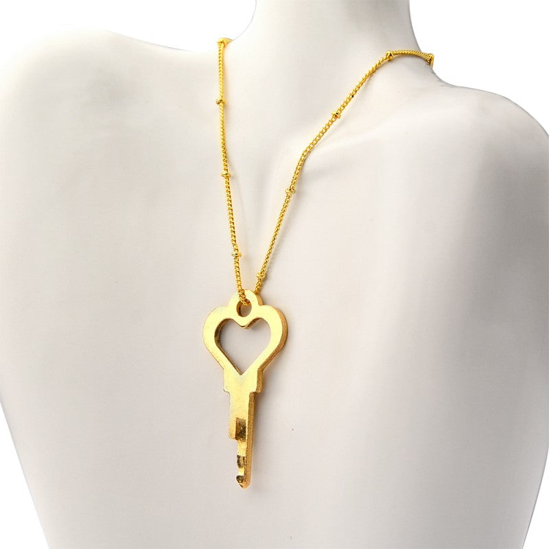 Heart-Shaped Chastity Key Pendant with Rhinestones – Wearable Lock Key Necklace