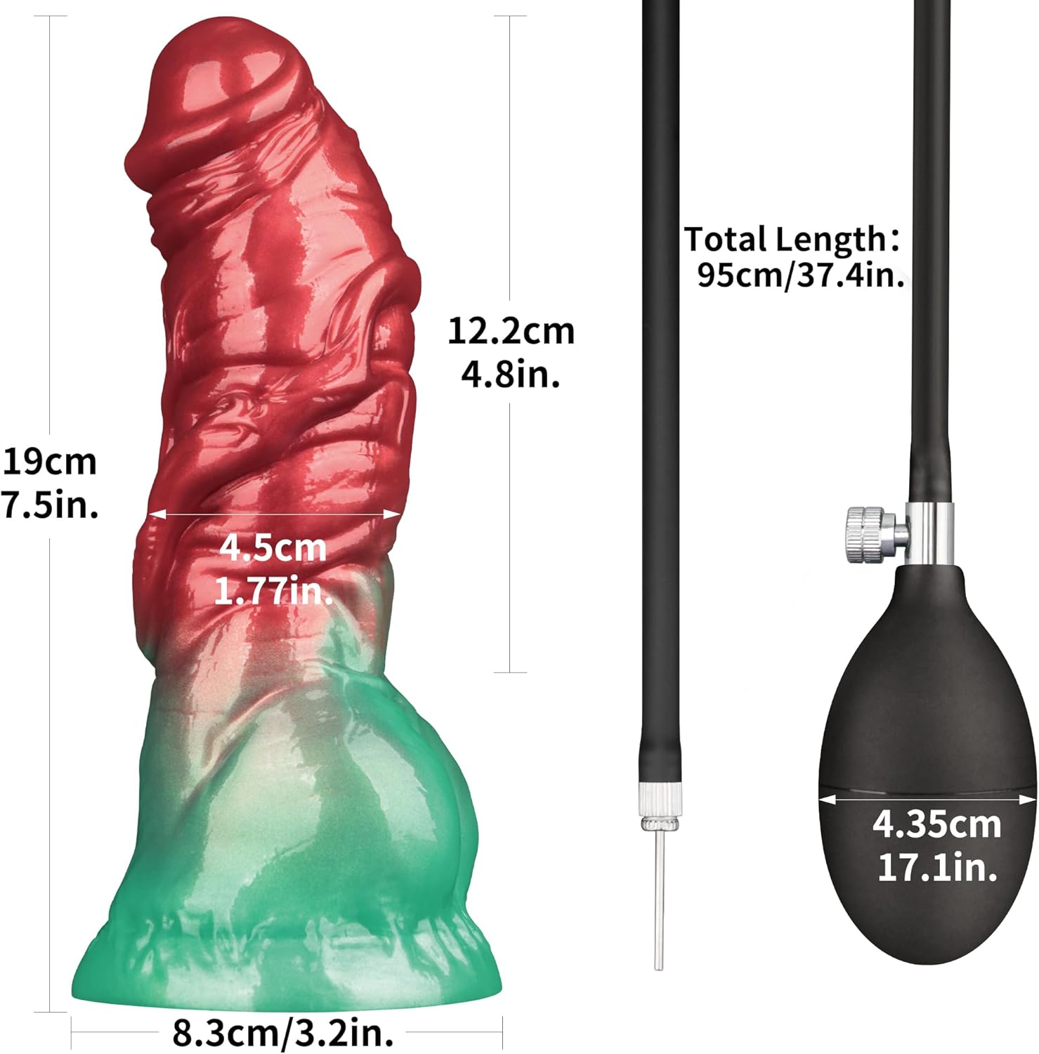 7.5" Realistic Inflatable Dildo - Red & Green Dual - Tone Expandable Liquid Silicone - Tarisss Sex Toy Store