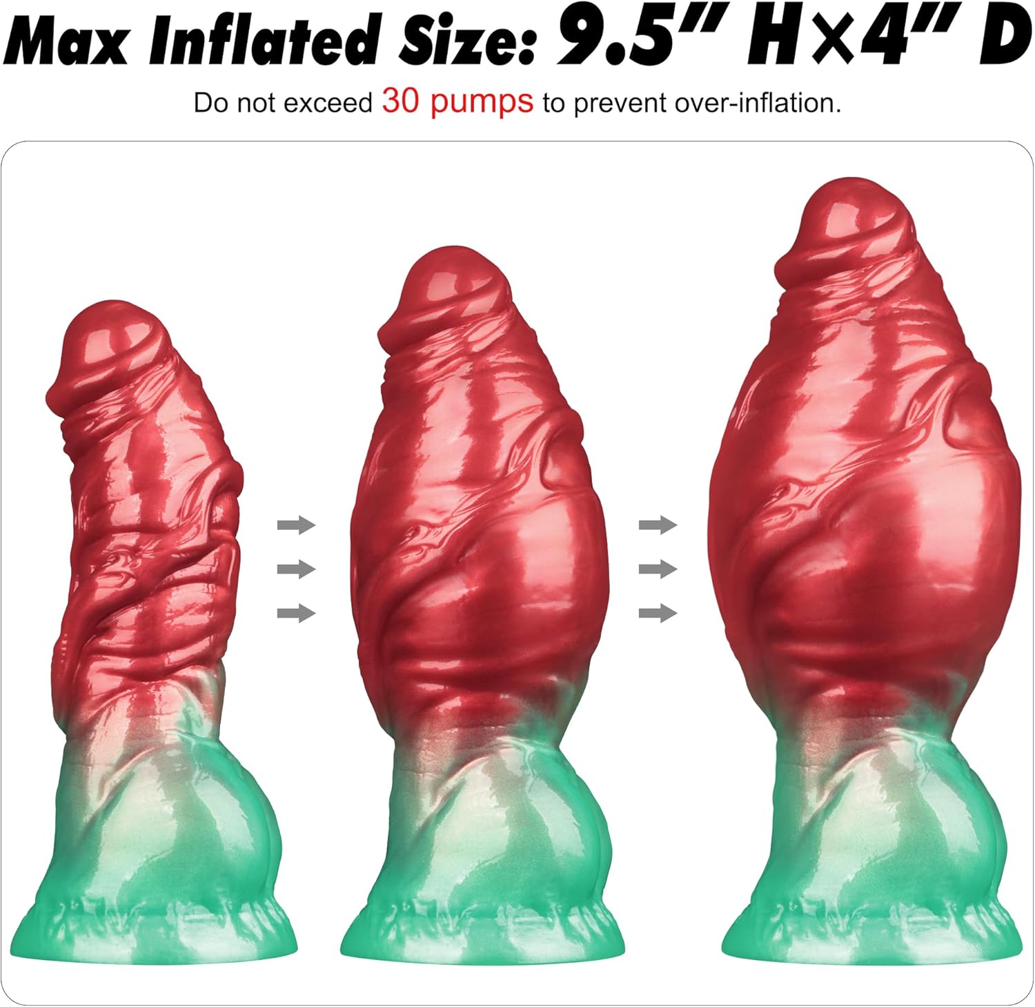 7.5" Realistic Inflatable Dildo - Red & Green Dual - Tone Expandable Liquid Silicone - Tarisss Sex Toy Store