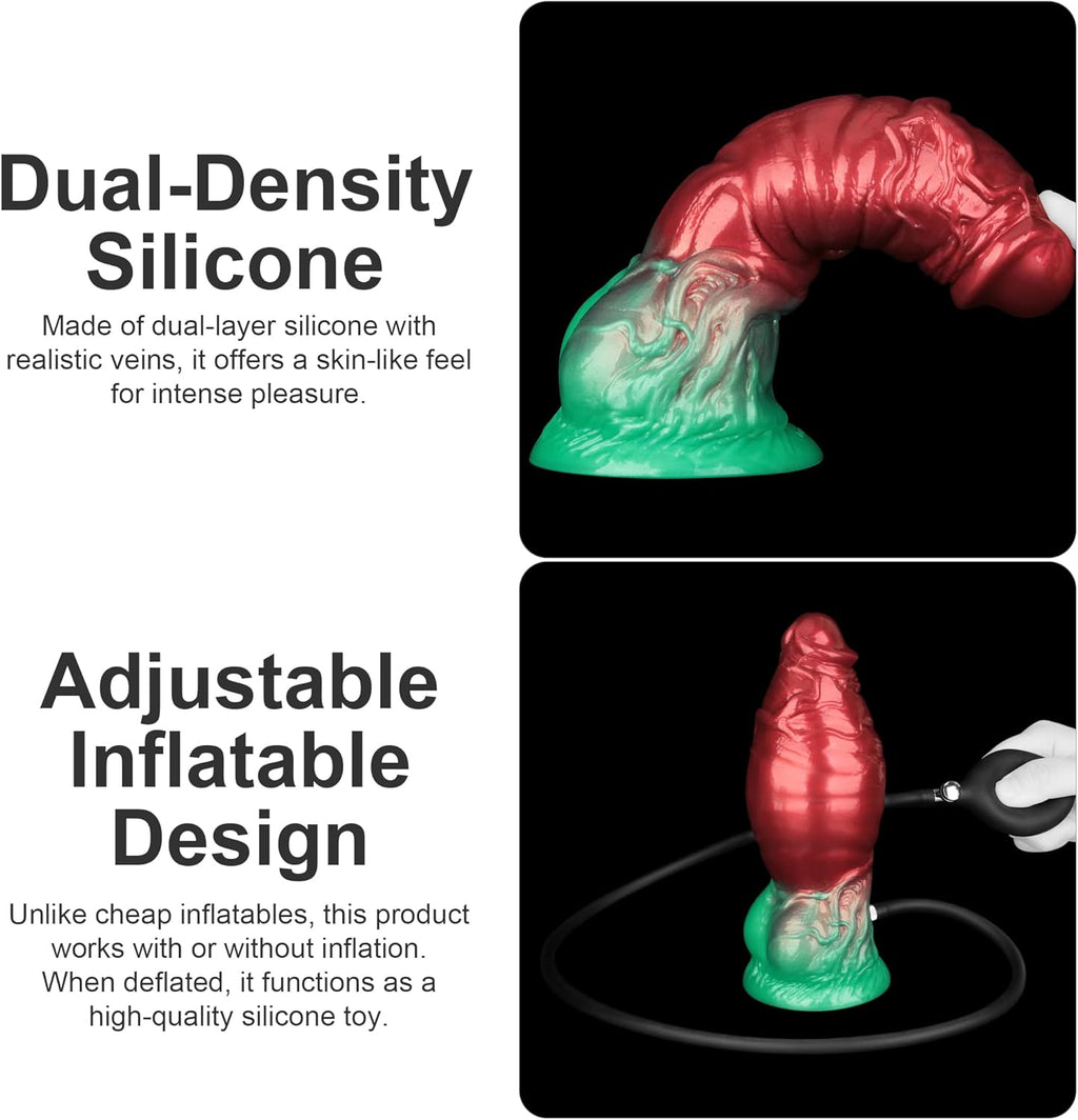 7.5" Realistic Inflatable Dildo - Red & Green Dual - Tone Expandable Liquid Silicone - Tarisss Sex Toy Store