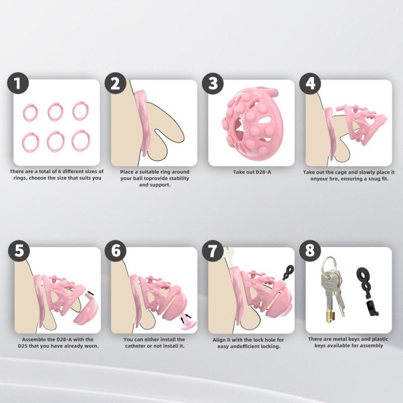 Silicone Soft Nail Chastity Cage | Male Chastity Device with Airport-Security Plastic Lock – 3 Wearing Methods, Pink/Black/Purple, S/M Sizes