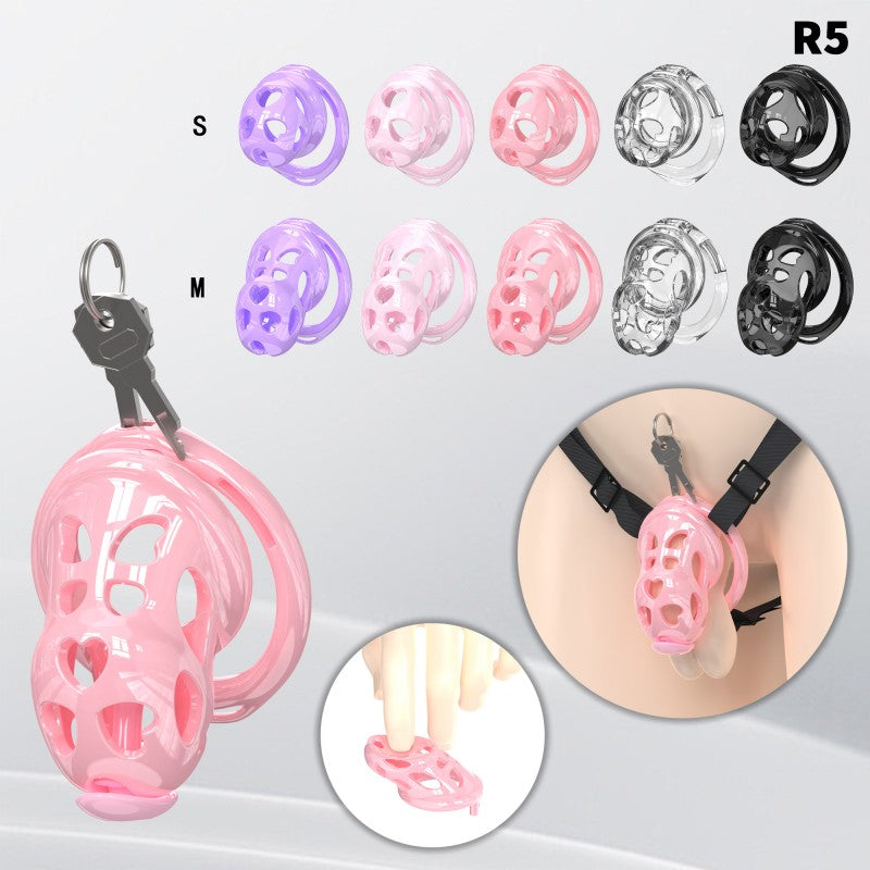 Heart-Shaped Hollow Silicone Chastity Cage | Male S/M 6 Rings, Key Lock (R5)