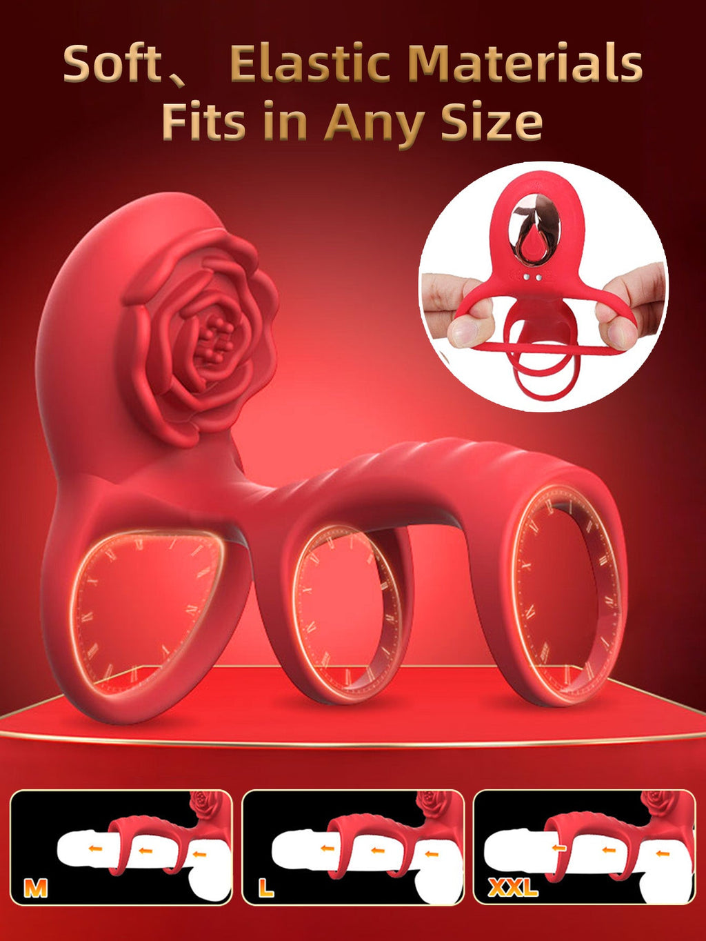 Triple Cockring Vibrating Penis Sleeve - APP Remoter Control Clit Stimulator Rose Toy