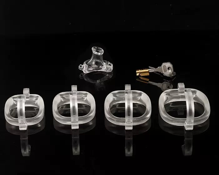 Plastic Male Chastity Cage with Key – Adjustable ABS Design, 3 Internal Styles, 4 Ring Sizes (42–55mm), Pink / Black / Clear