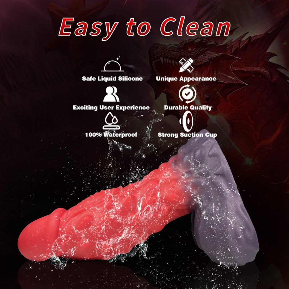 Domlust Fiery Dragon Dildo – Platinum Silicone Scaled Fantasy Dildo with Suction Cup | G-Spot, A-Spot & Anal