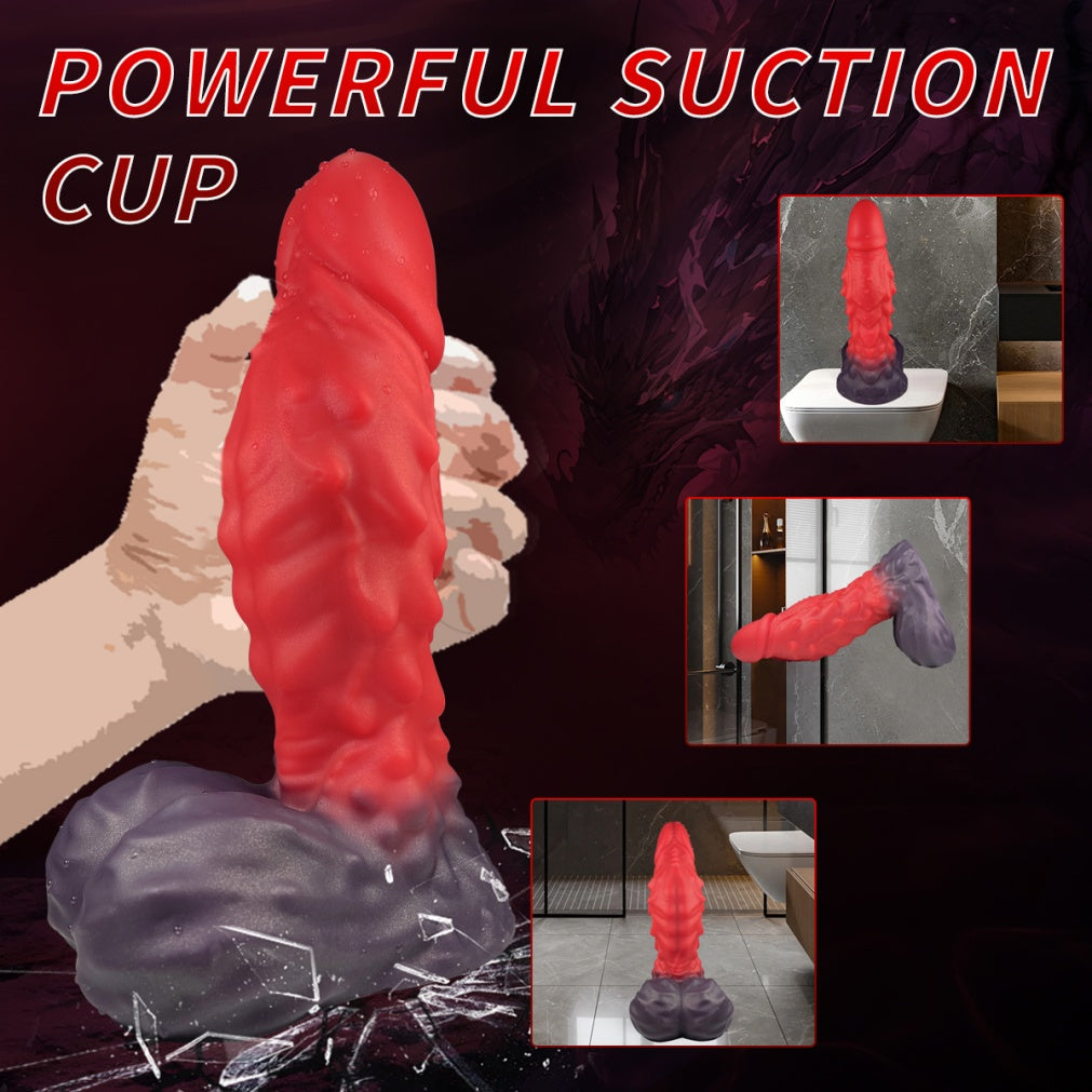 Domlust Fiery Dragon Dildo – Platinum Silicone Scaled Fantasy Dildo with Suction Cup | G-Spot, A-Spot & Anal