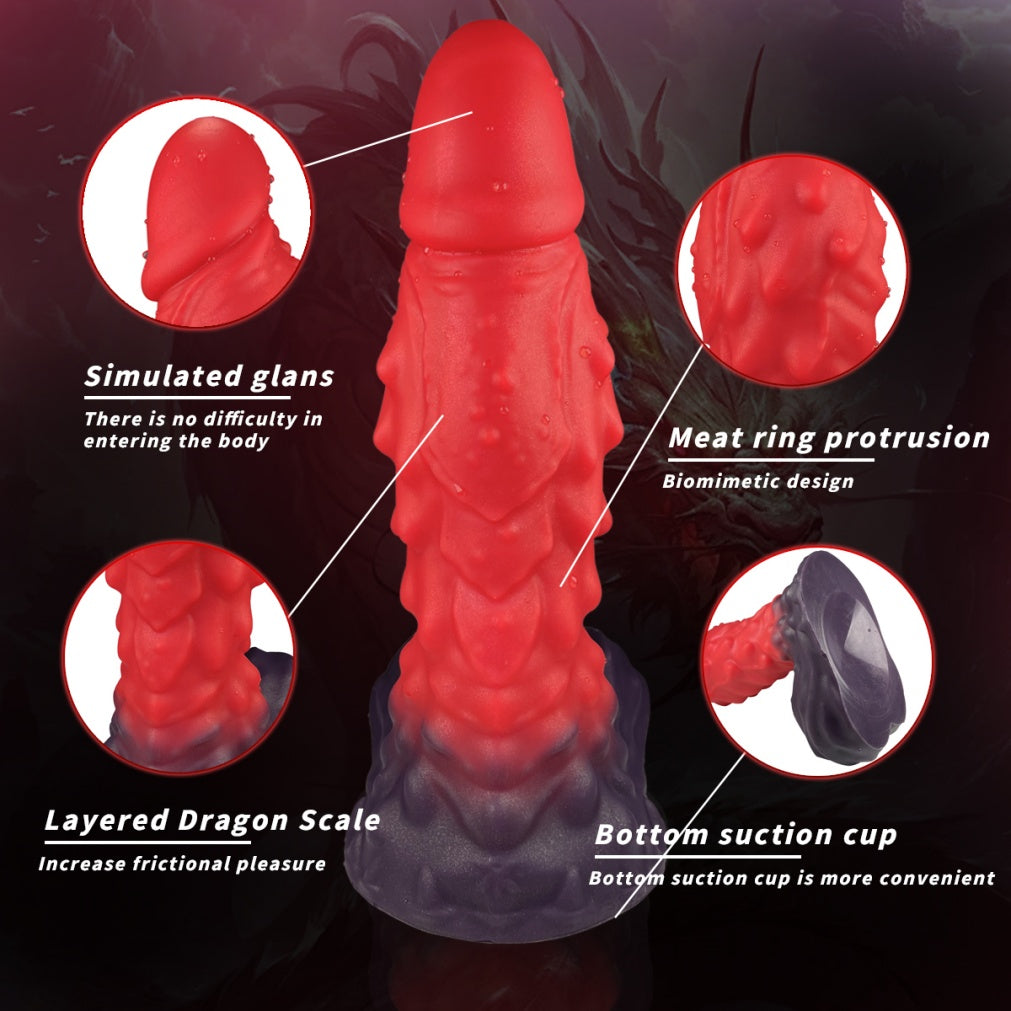 Domlust Fiery Dragon Dildo – Platinum Silicone Scaled Fantasy Dildo with Suction Cup | G-Spot, A-Spot & Anal