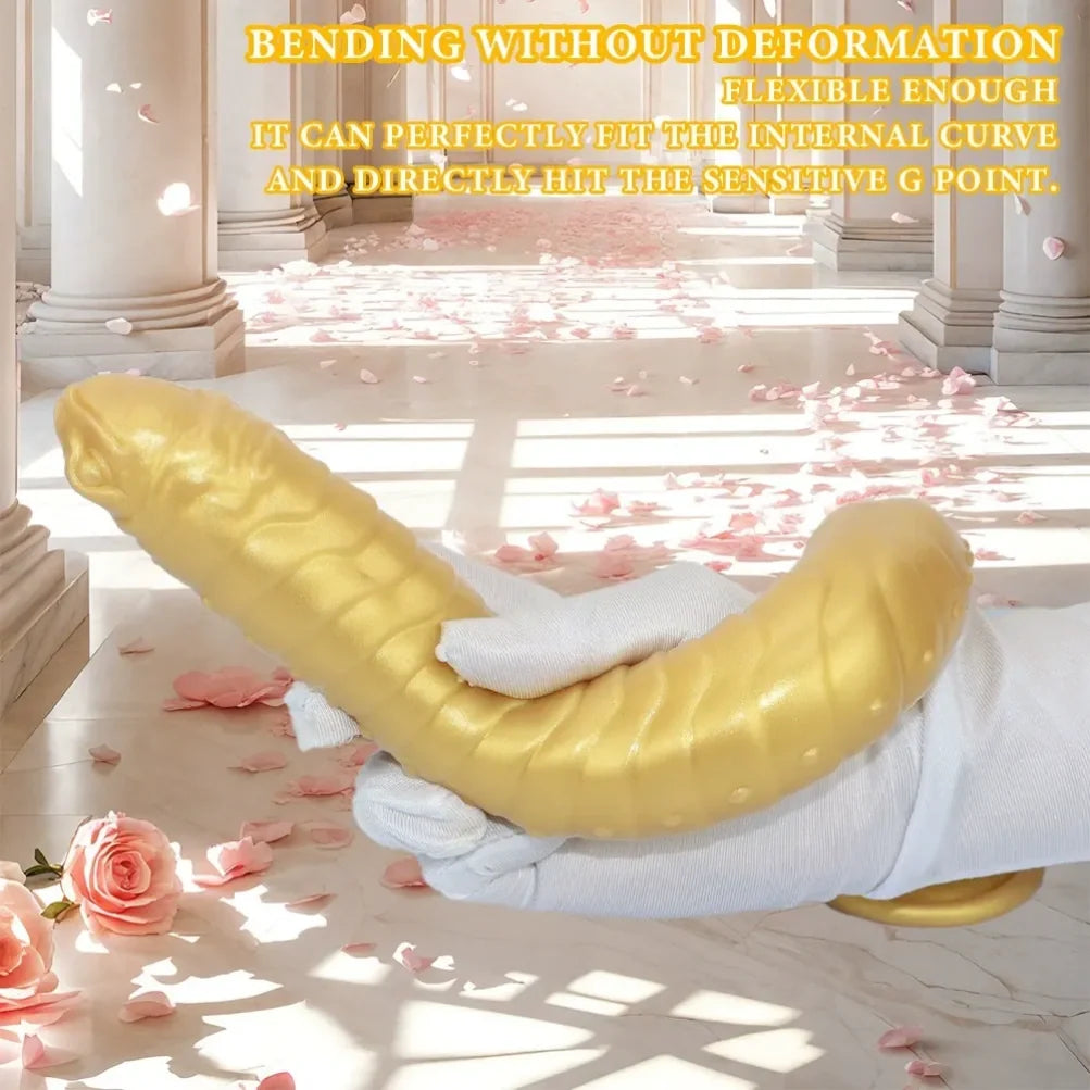 Domlust 15" Golden Serpent Tentacle Dildo – Platinum Silicone Spiral Groove Snake-Head Fantasy Long Dildo