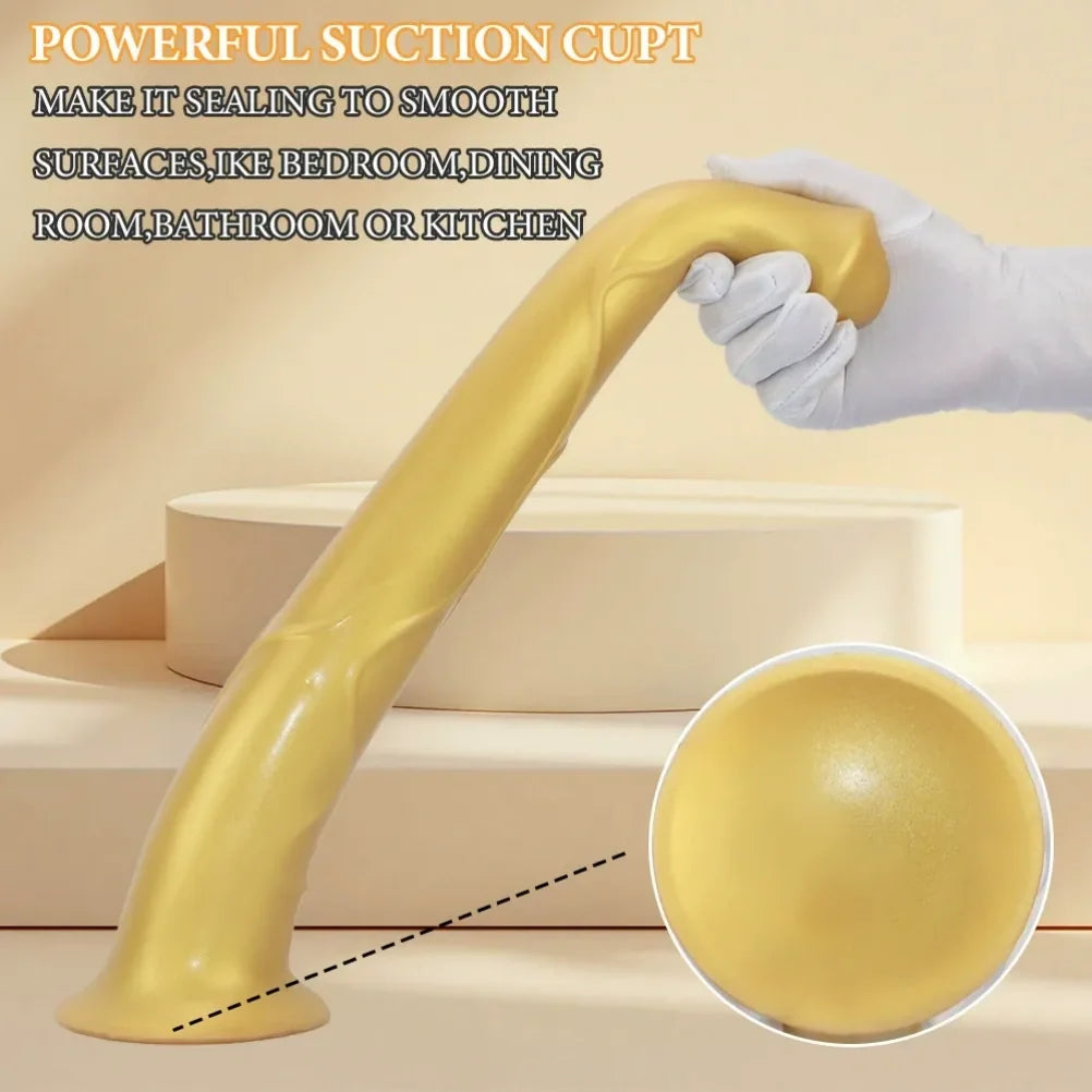 Domlust 15 Inch Horse Dildo | Gold Silicone Fantasy Dildo for Extreme Depth