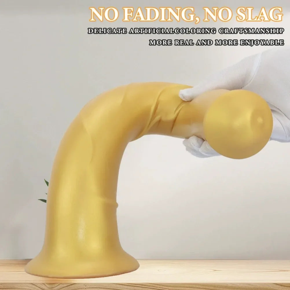 Domlust 15 Inch Horse Dildo | Gold Silicone Fantasy Dildo for Extreme Depth