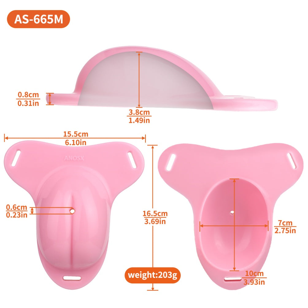 Female Strap-On Silicone Pink Chastity Cage - Urethra Channel  Stand to Pee Devices