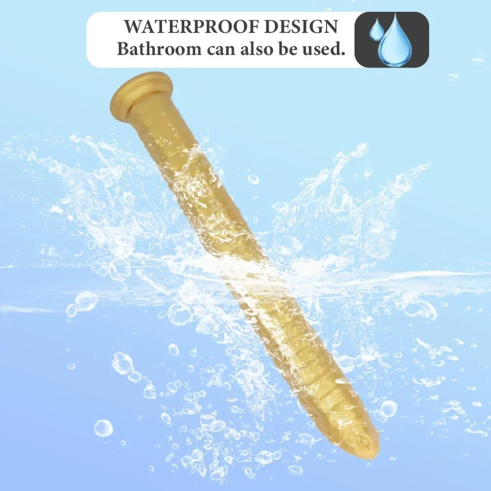 Domlust 15" Golden Serpent Tentacle Dildo – Platinum Silicone Spiral Groove Snake-Head Fantasy Long Dildo
