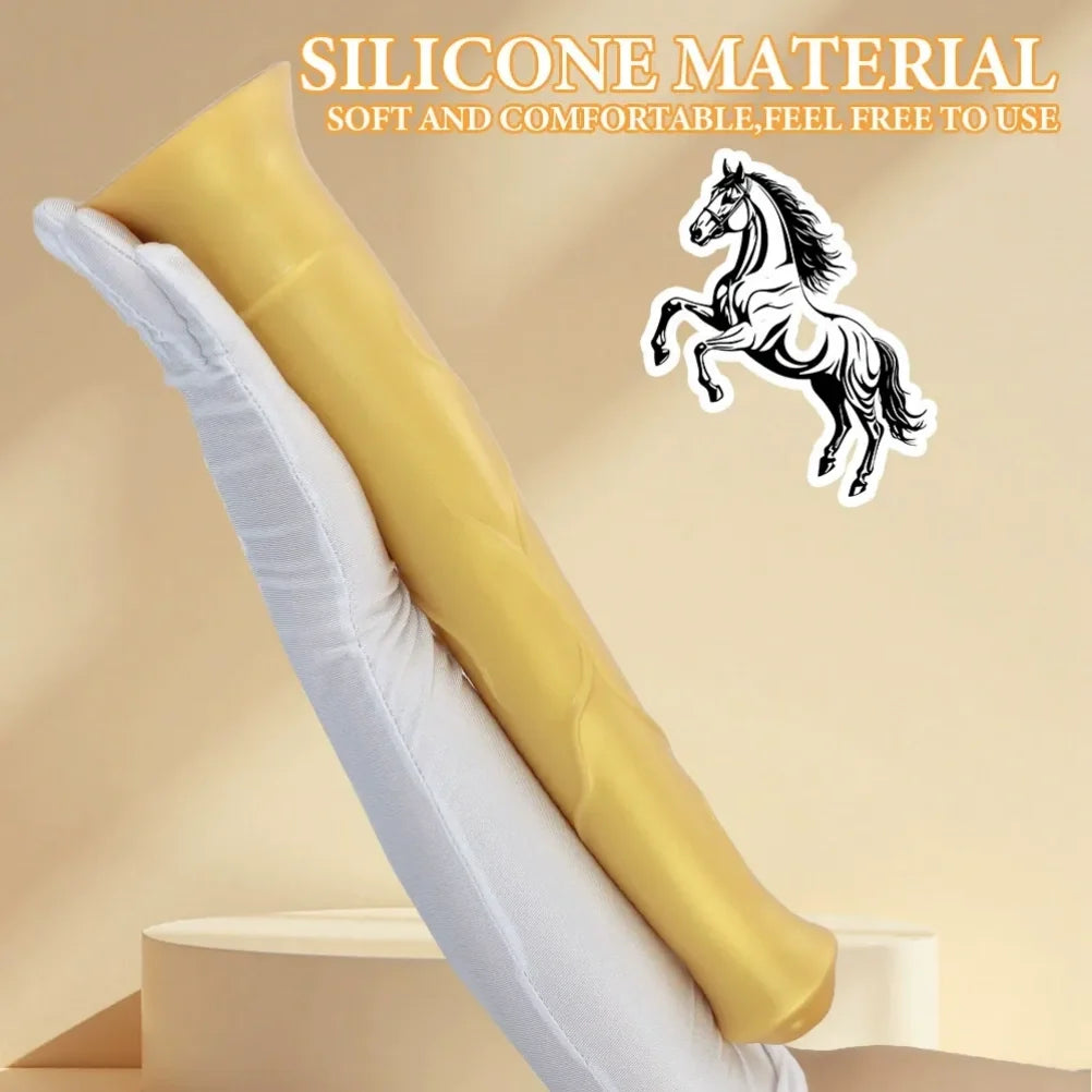 Domlust 15 Inch Horse Dildo | Gold Silicone Fantasy Dildo for Extreme Depth