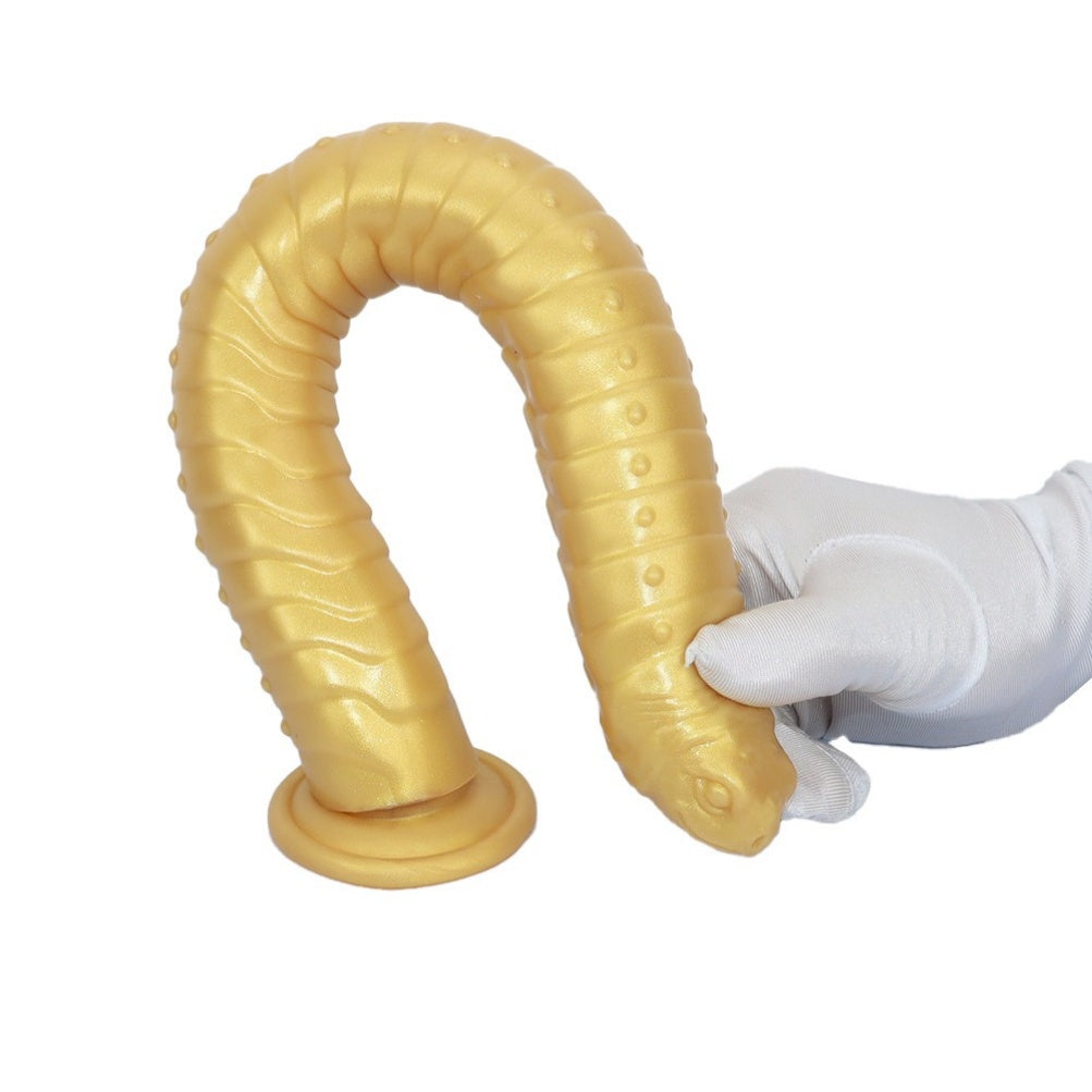 Domlust 15" Golden Serpent Tentacle Dildo – Platinum Silicone Spiral Groove Snake-Head Fantasy Long Dildo