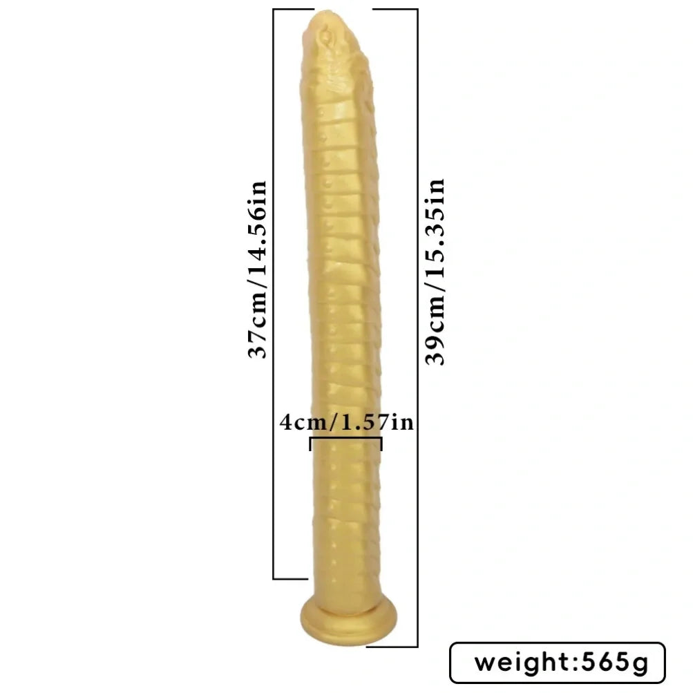 Domlust 15" Golden Serpent Tentacle Dildo – Platinum Silicone Spiral Groove Snake-Head Fantasy Long Dildo