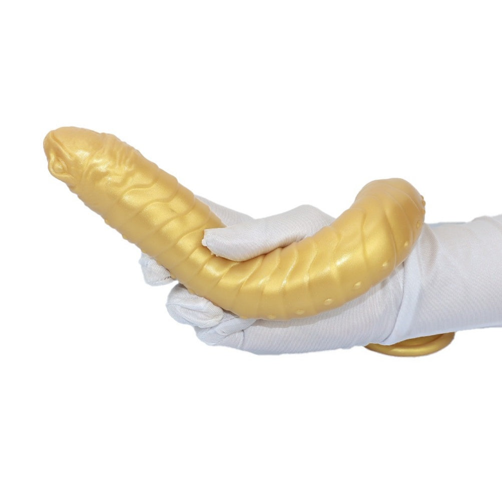 Domlust 15" Golden Serpent Tentacle Dildo – Platinum Silicone Spiral Groove Snake-Head Fantasy Long Dildo