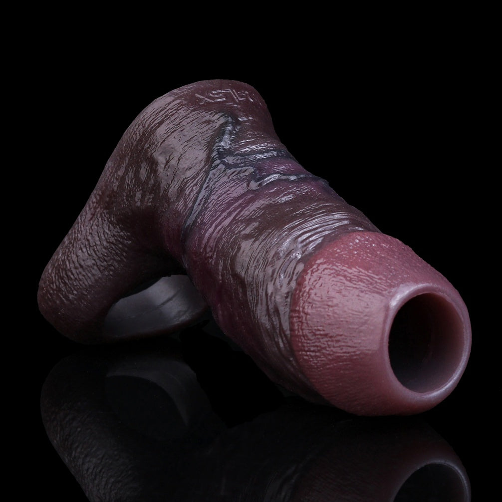 Black Duke Silicone Black Penis Sleeve - Realistic Open-End Ejaculation Delay Ring Extender