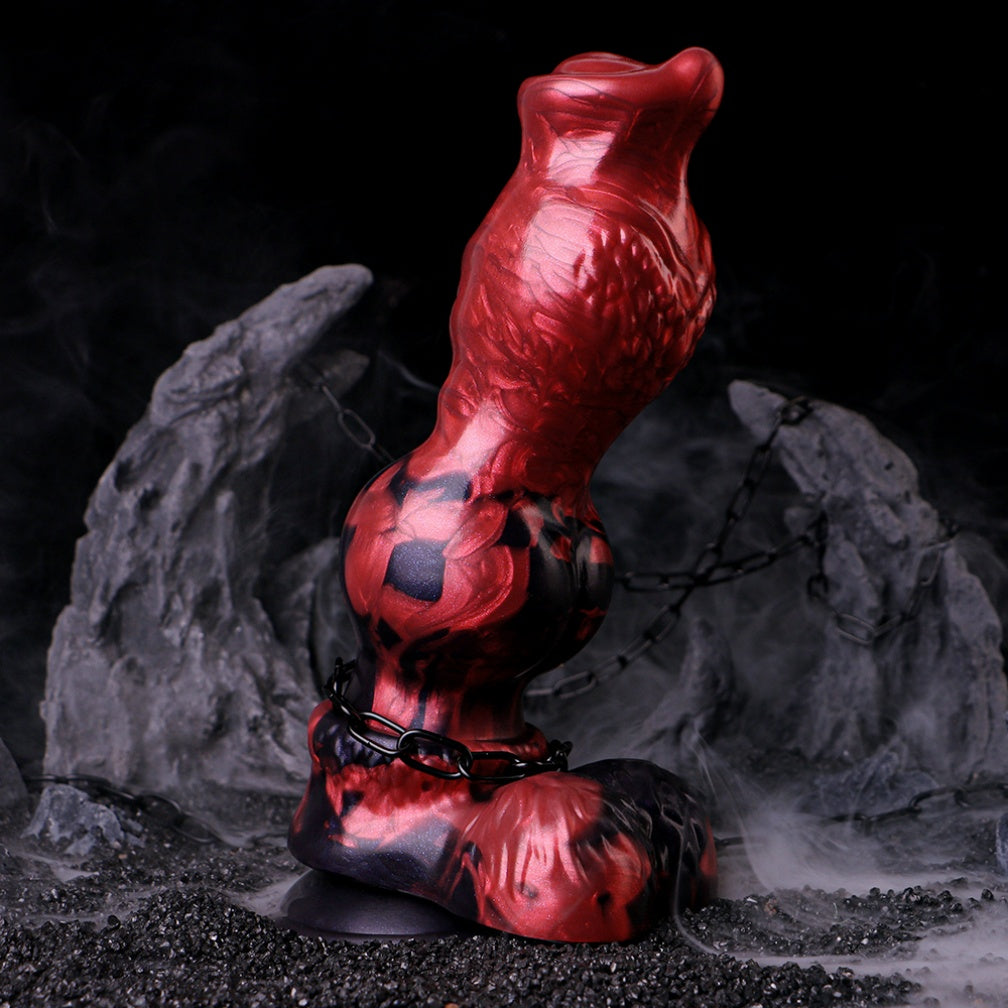 Marbled Dog Knot Dildo | Crimson & Black Dual-Density Silicone | Beast Sex | Domlust