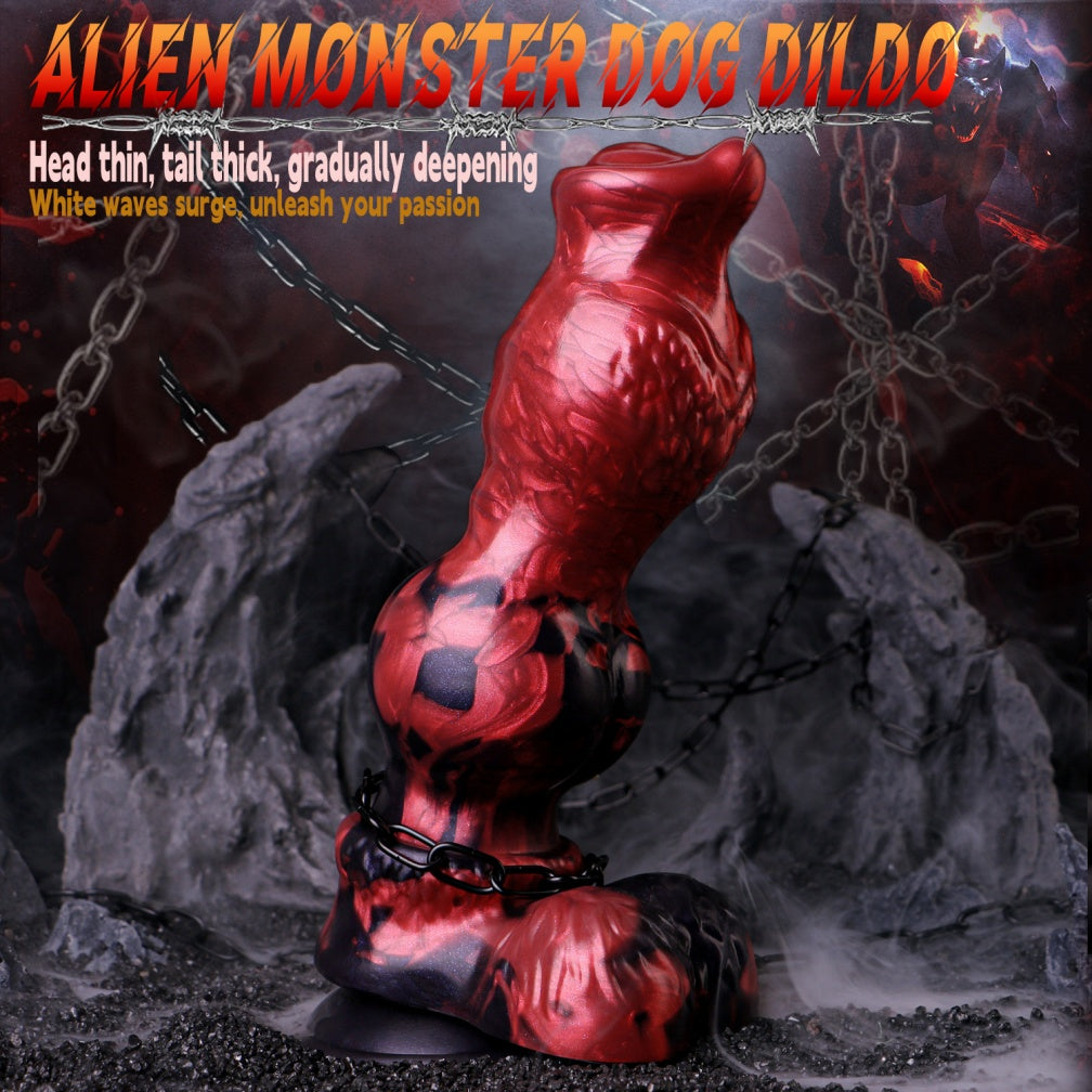 Marbled Dog Knot Dildo | Crimson & Black Dual-Density Silicone | Beast Sex | Domlust
