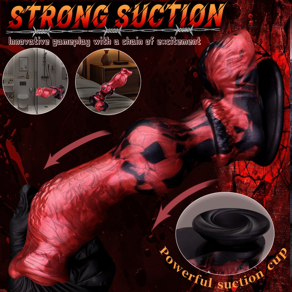 Marbled Dog Knot Dildo | Crimson & Black Dual-Density Silicone | Beast Sex | Domlust