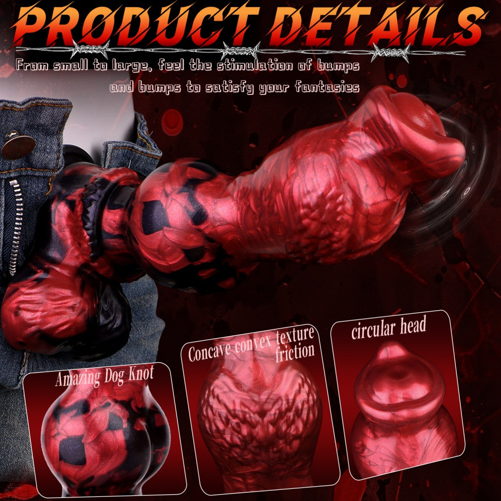 Marbled Dog Knot Dildo | Crimson & Black Dual-Density Silicone | Beast Sex | Domlust