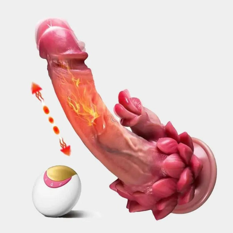 Domlust Lotus — 4-in-1 Thrusting Vibrating Dildo with Clit Licker & Heating | Platinum Silicone Fantasy Toy