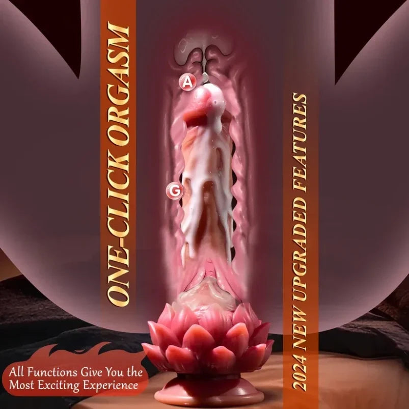 Domlust Lotus — 4-in-1 Thrusting Vibrating Dildo with Clit Licker & Heating | Platinum Silicone Fantasy Toy