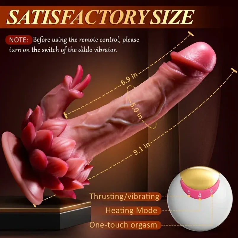 Domlust Lotus — 4-in-1 Thrusting Vibrating Dildo with Clit Licker & Heating | Platinum Silicone Fantasy Toy