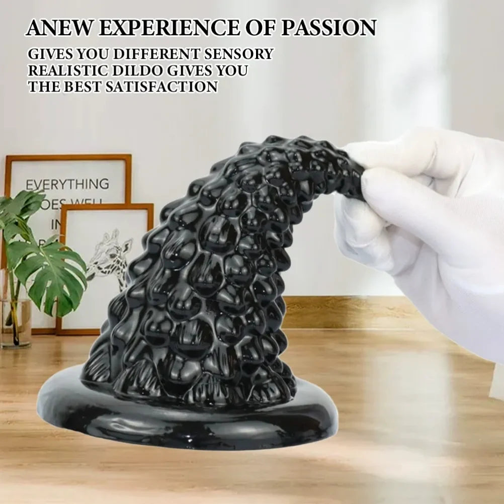 Sentinel Conical Butt Plug – Scaled Texture, 650g Obsidian Silicone, Fisting Expansion | Domlust