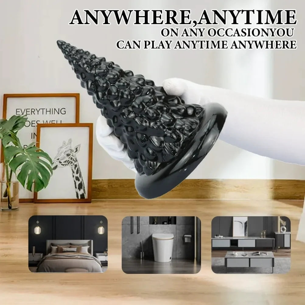 Sentinel Conical Butt Plug – Scaled Texture, 650g Obsidian Silicone, Fisting Expansion | Domlust
