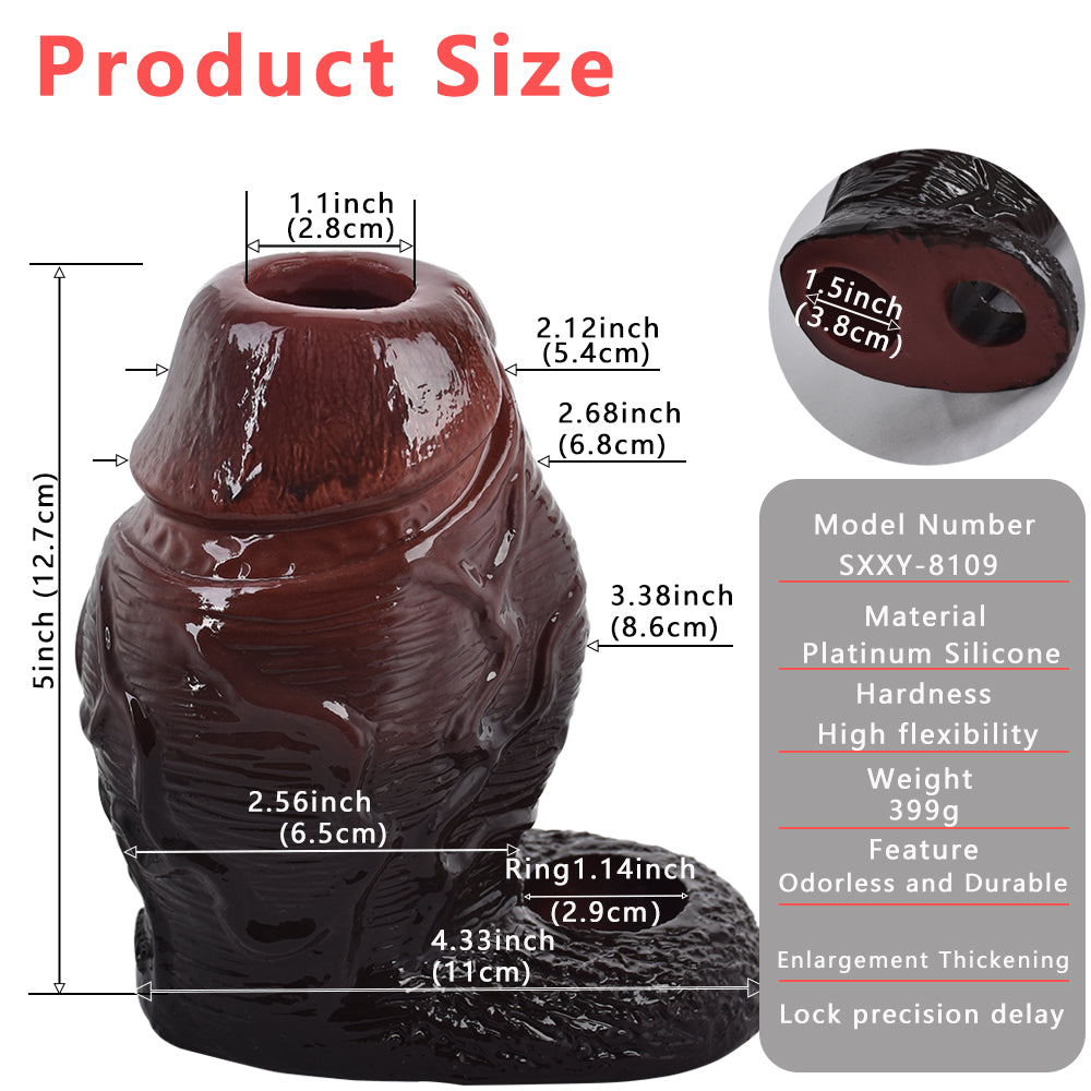 Huge Cock Sleeve Penis Sheath - Black Samurai Big Girthy Realistic BBC Dick Extender for Men