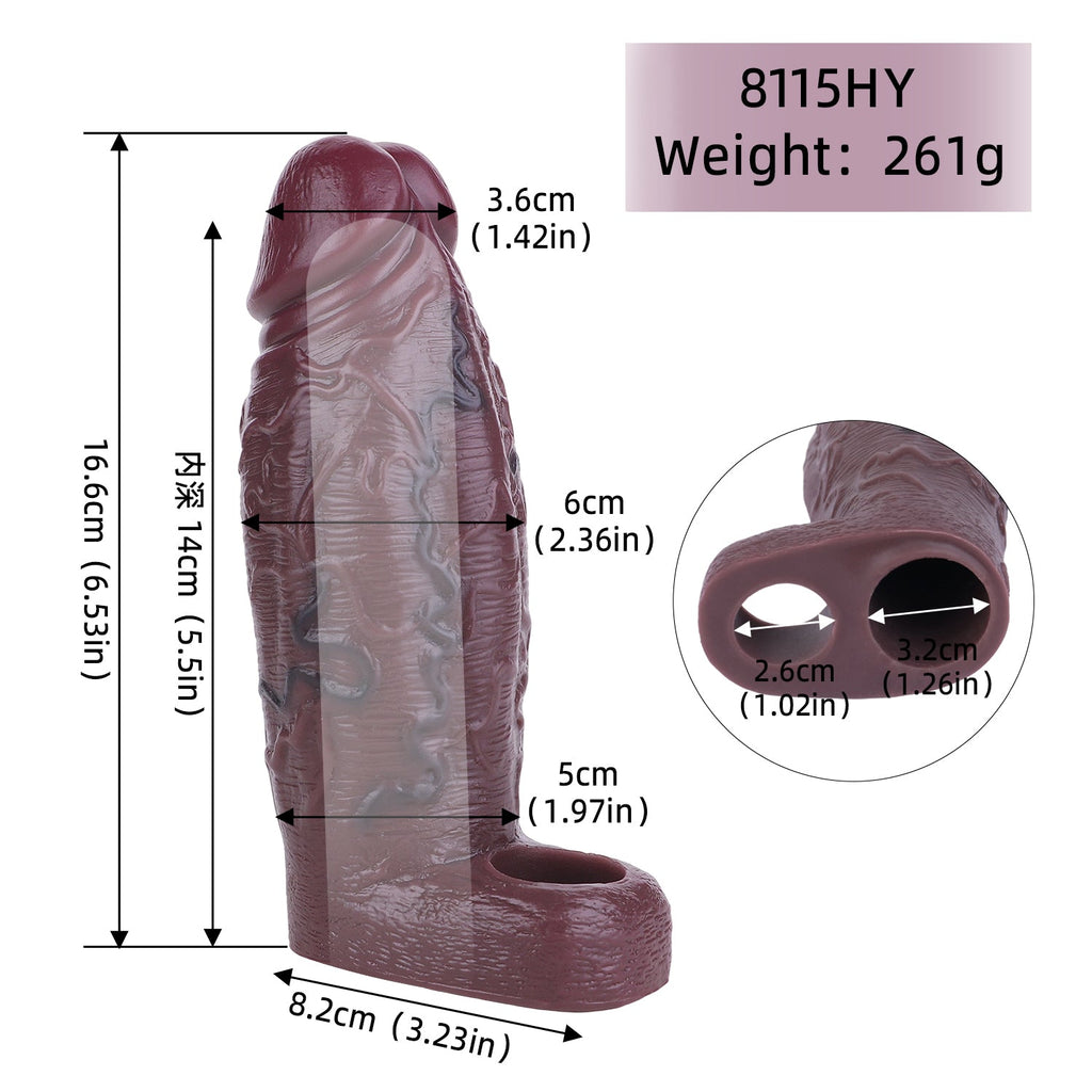 Ebony Cock Sleeve Realistic Penis Sheath - Lifelike Textures Silicone Extender Condom