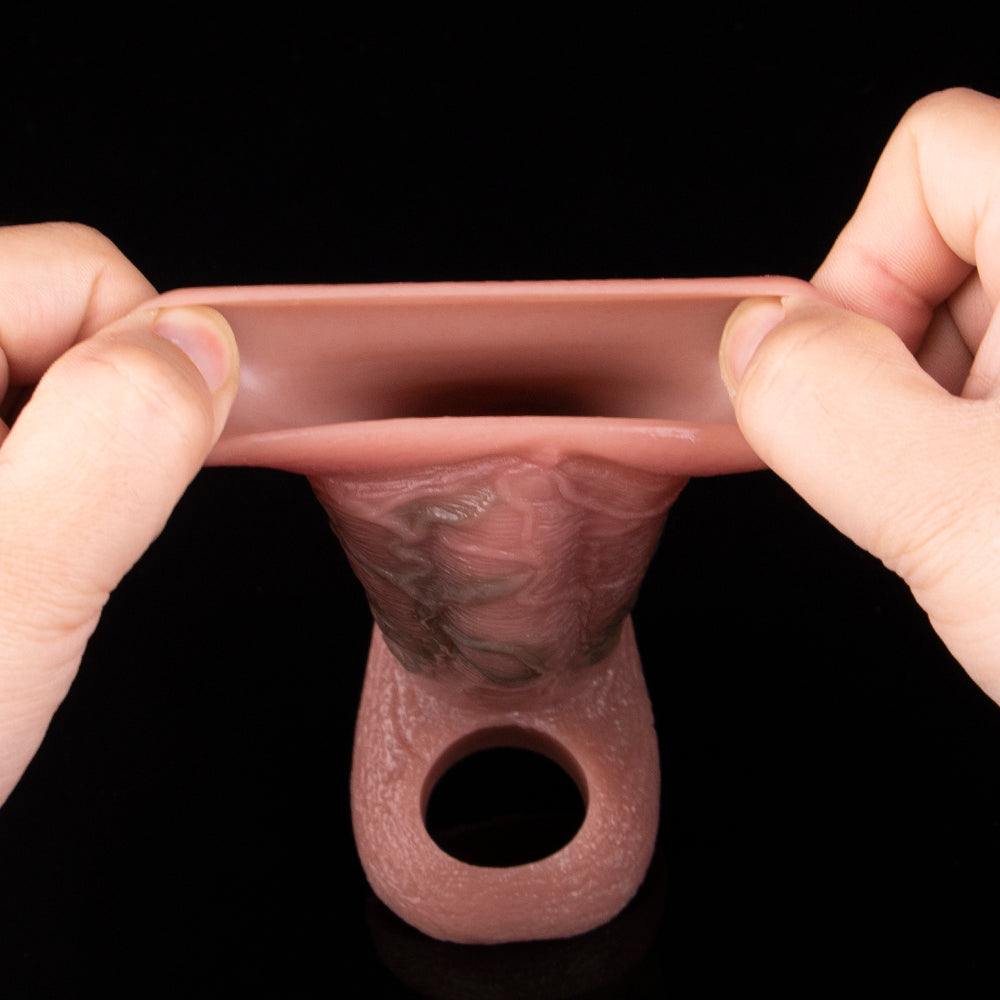 Realistic Cock Sleeve Cockring Enlarger Sex Toys for Men - Life Size Penis Hollow Sheath Extender