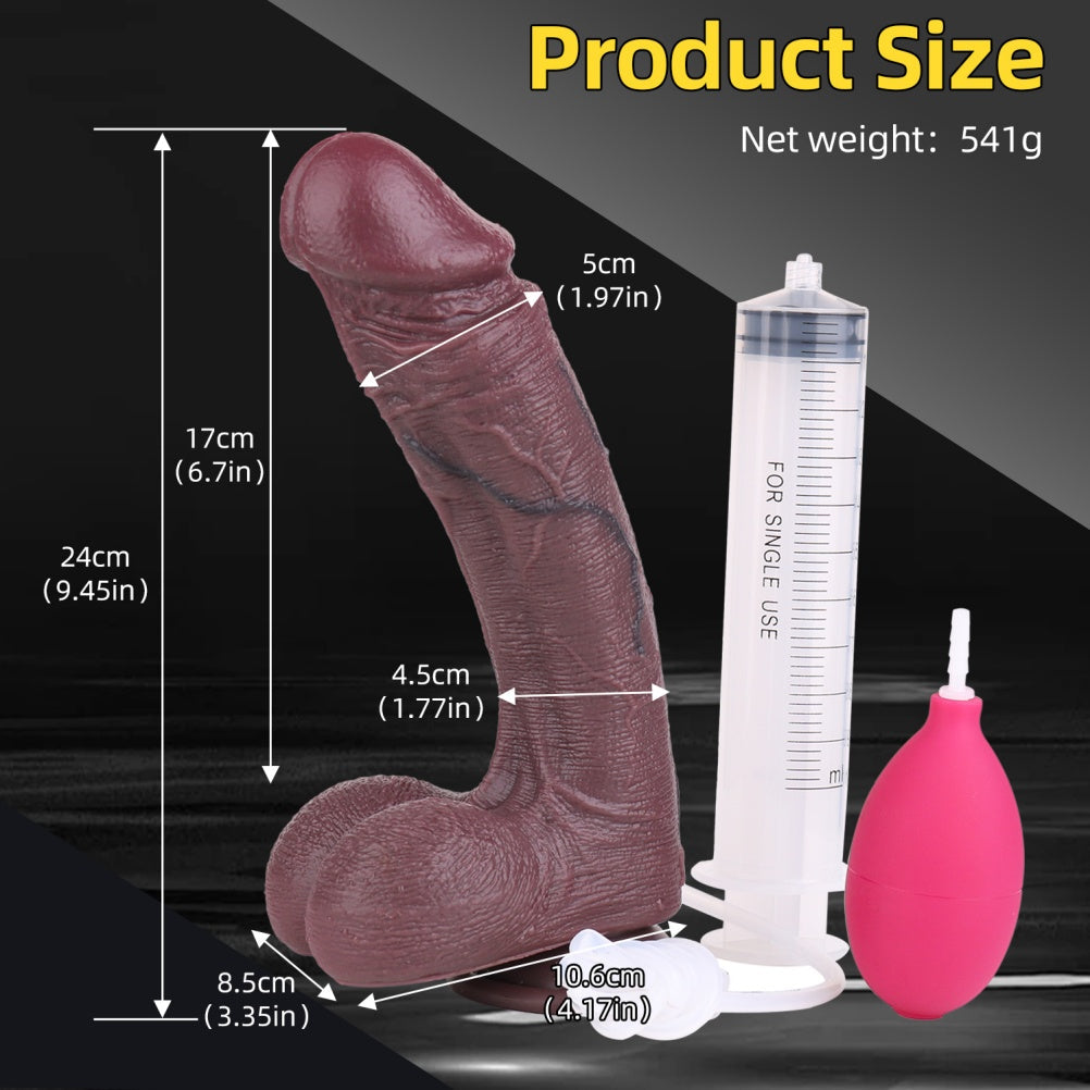 9-Inch Black Squirting Dildo – Dual-Density Ebony Silicone, Life-Size Replica | Domlust