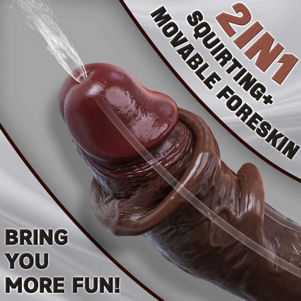 Domlust Ebony Squirting Dildo | Sliding Foreskin & Fake Cum | Premium Silicone