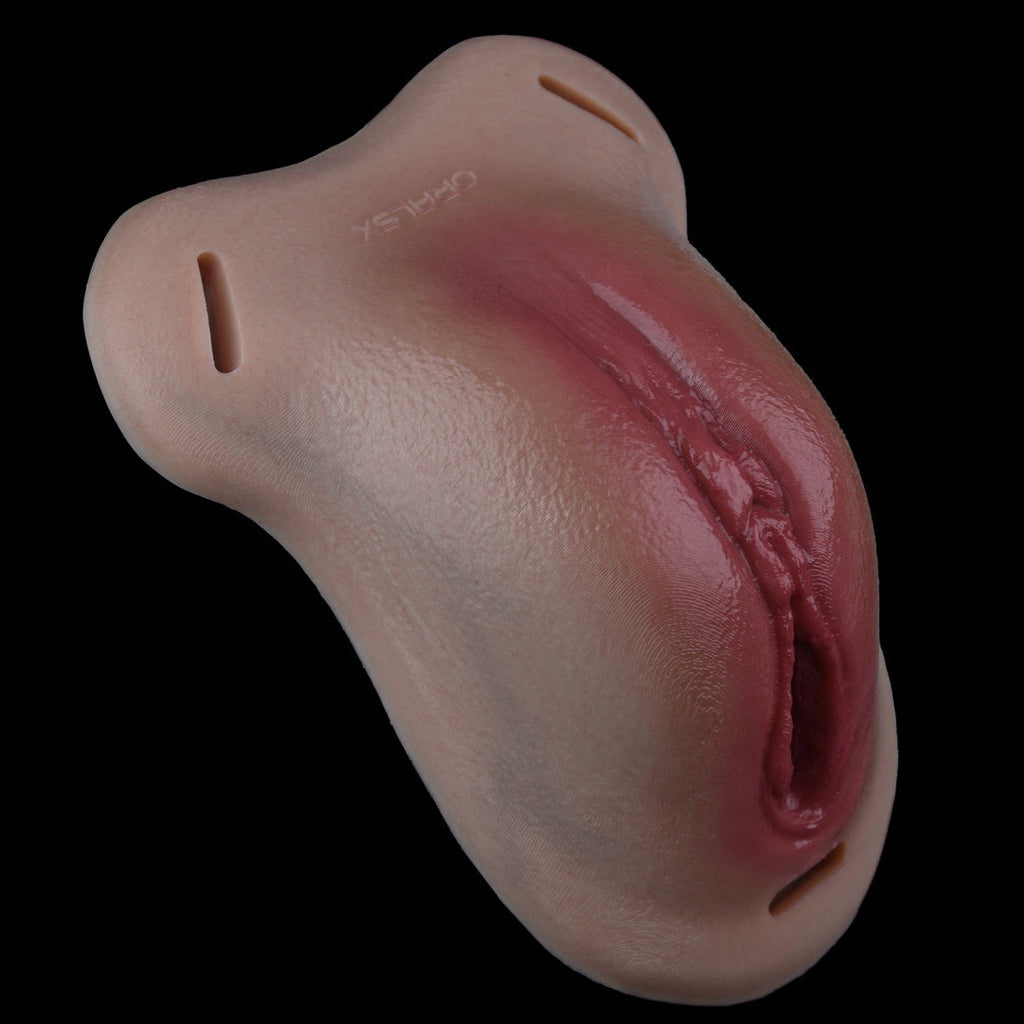 Wearable Realistic Fake Pussy Panties – Platinum Silicone Crossdresser Sex Toy with Leather Harness | Domlust