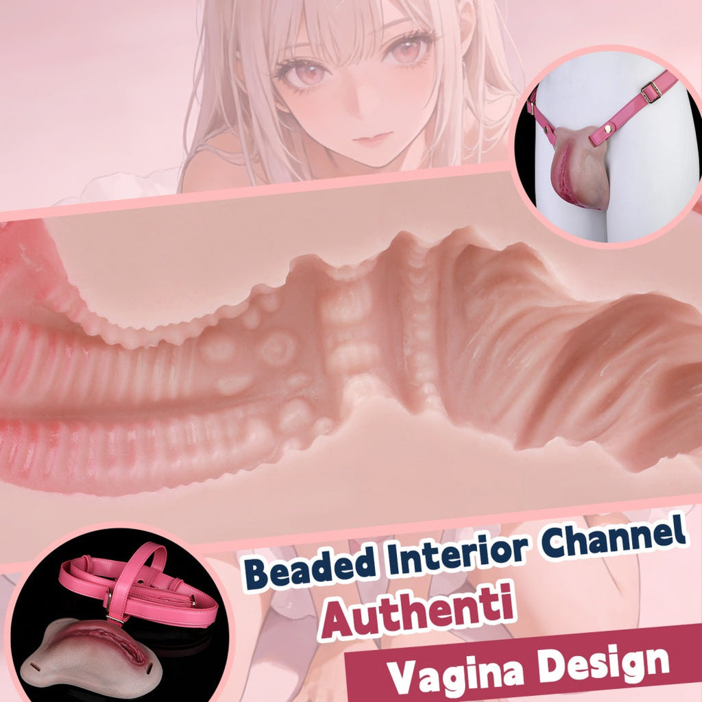 Wearable Realistic Fake Pussy Panties – Platinum Silicone Crossdresser Sex Toy with Leather Harness | Domlust