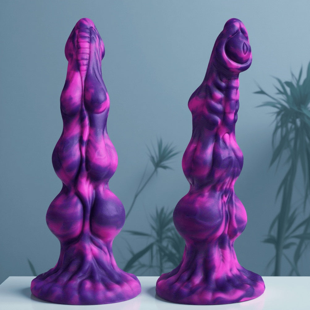 Domlust Knotted Dildo – Platinum Silicone Triple Knot Fantasy Dildo with Suction Cup | G-Spot & Anal Expansion