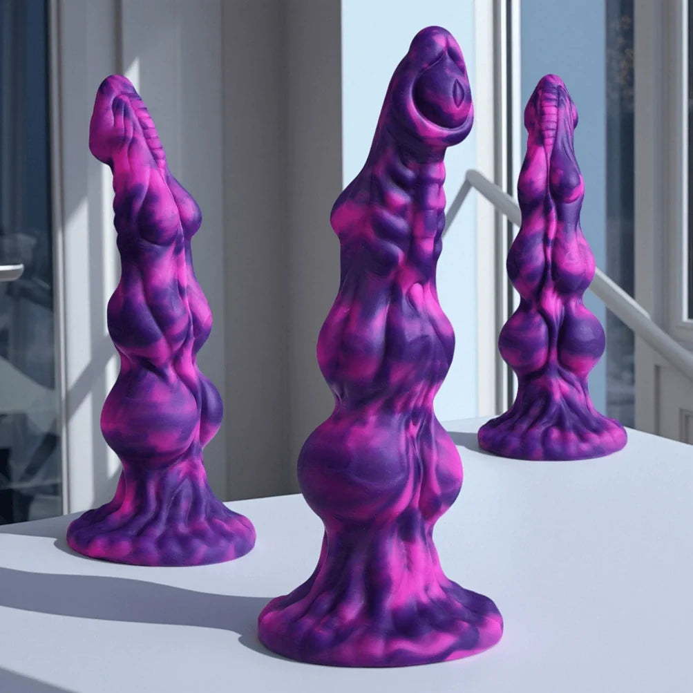 Domlust Knotted Dildo – Platinum Silicone Triple Knot Fantasy Dildo with Suction Cup | G-Spot & Anal Expansion