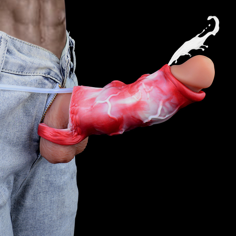 Hyena Squirting Penis Sleeve Sheath - Fantasy Cockring Delay Trainer Extender Male Sex Toy
