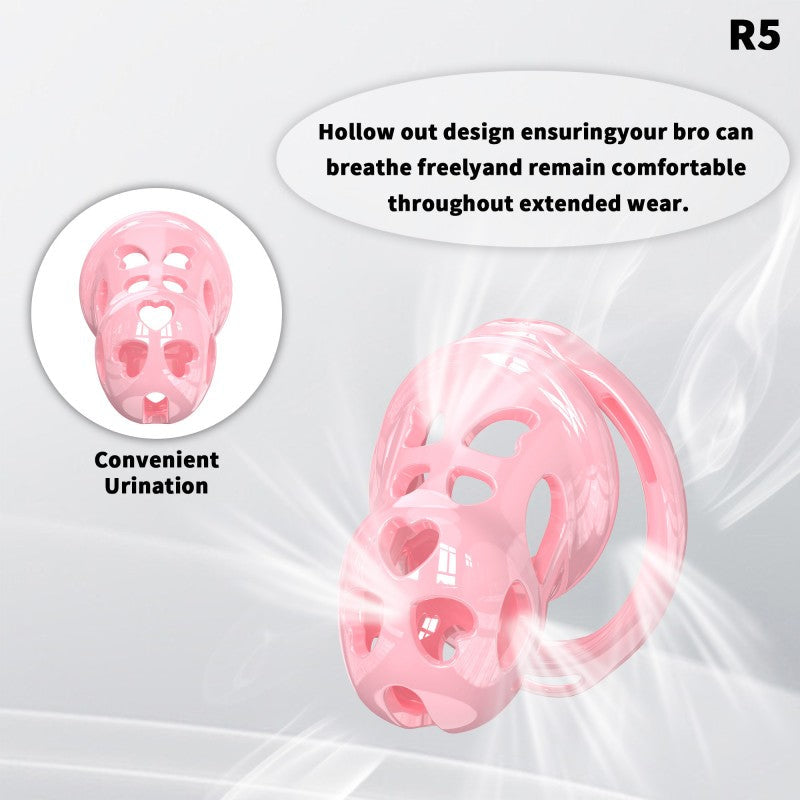 Heart-Shaped Hollow Silicone Chastity Cage | Male S/M 6 Rings, Key Lock (R5)