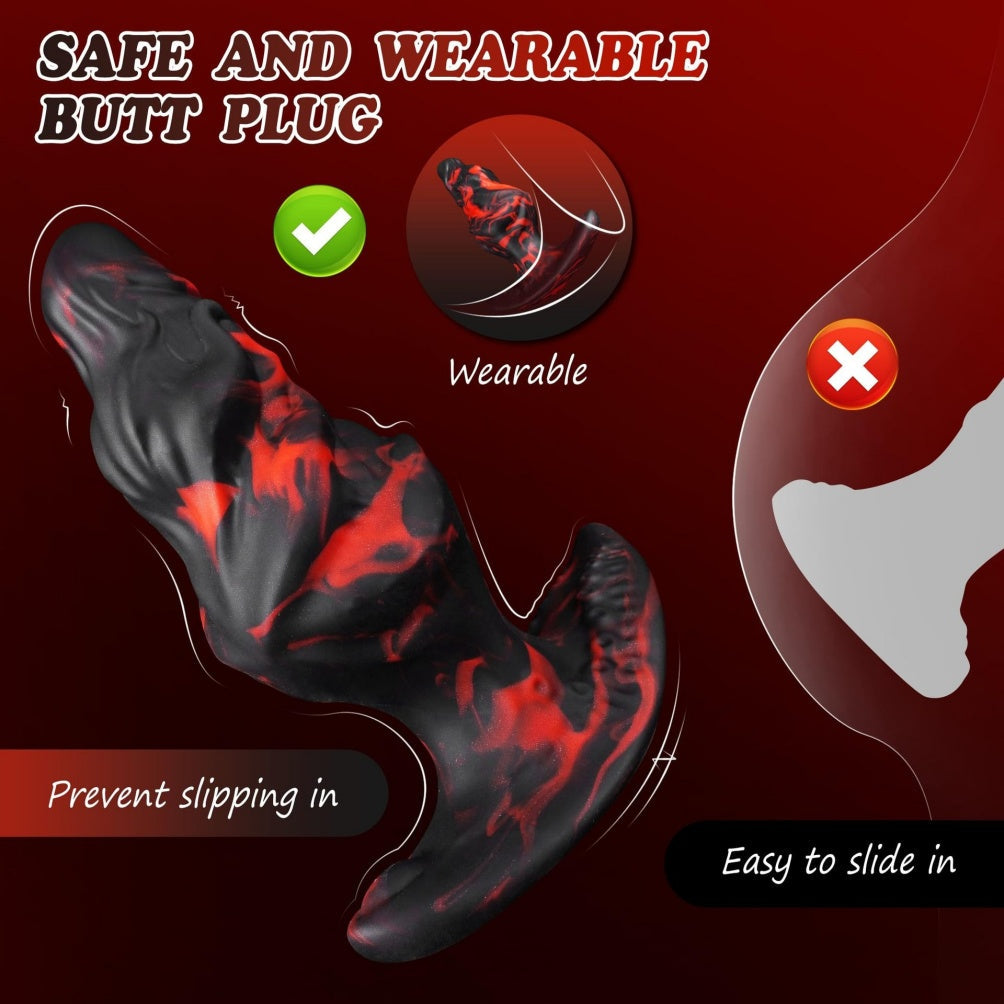 Domlust Wearable Dog Knot Dildo – Platinum Silicone Fantasy Knotted Anal Plug T-Bar Base Sex Toy