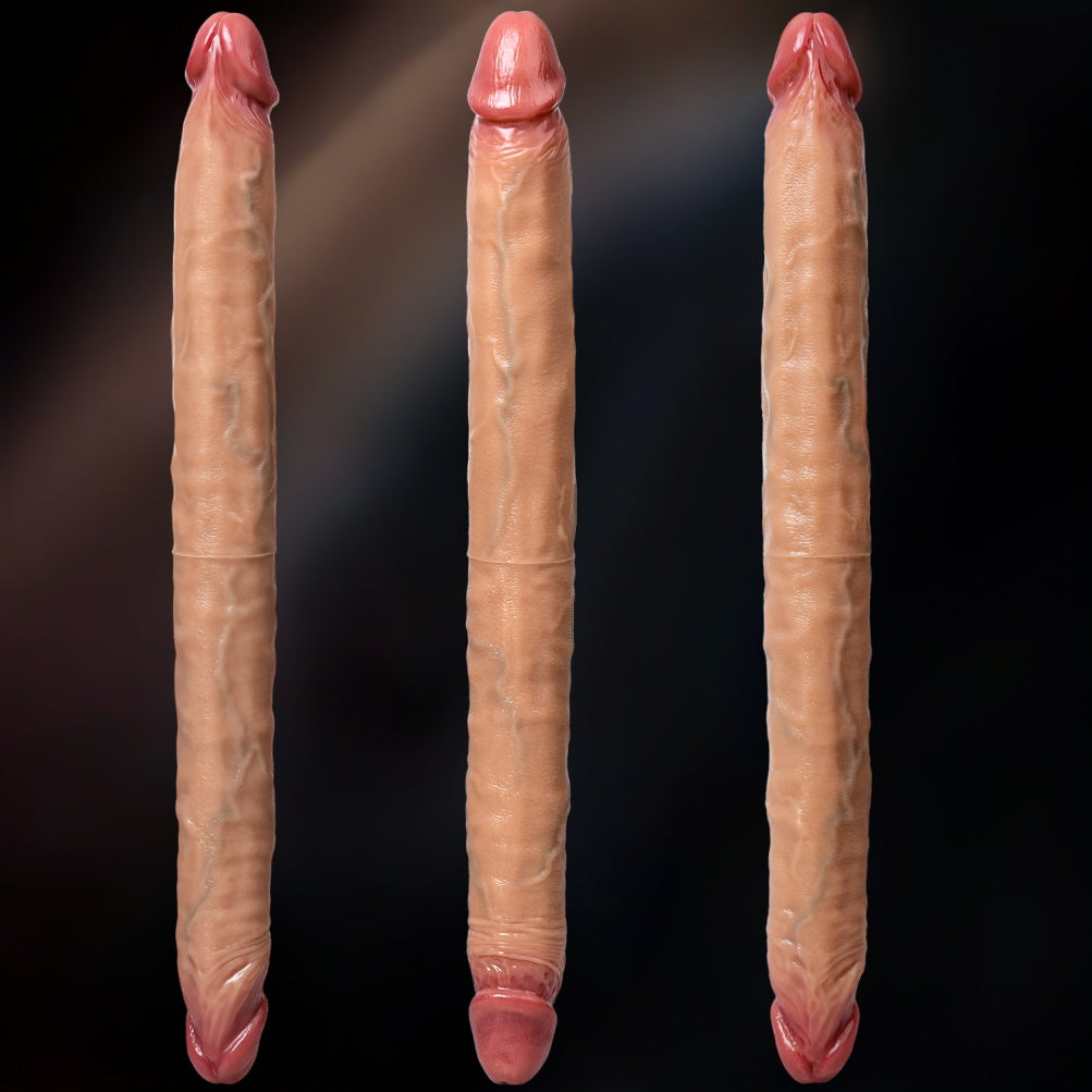 18 Inch Double Ended Dildo – Platinum Silicone Dual Head Realistic Flesh Toy | Lesbian & Gay Play | Domlust