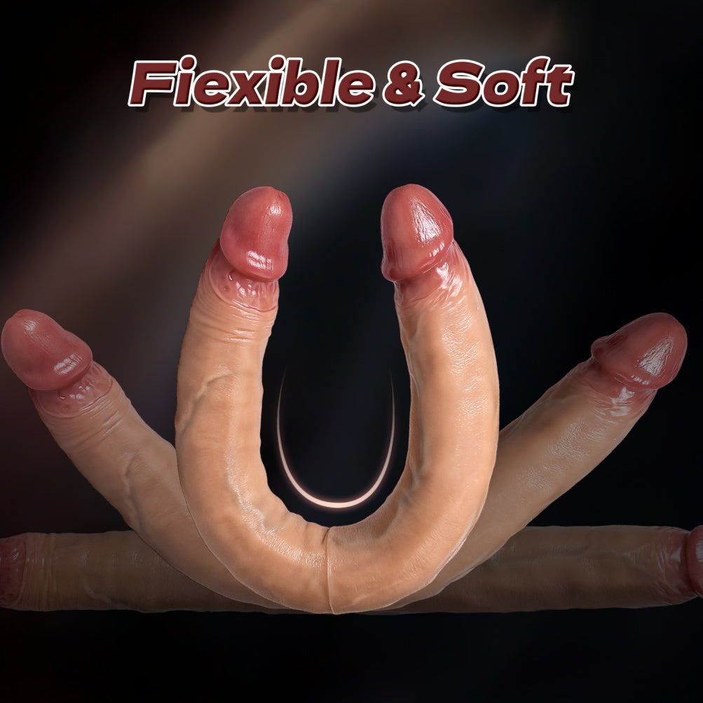 18 Inch Double Ended Dildo – Platinum Silicone Dual Head Realistic Flesh Toy | Lesbian & Gay Play | Domlust