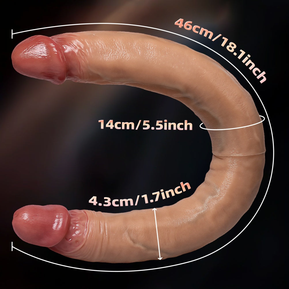 18 Inch Double Ended Dildo – Platinum Silicone Dual Head Realistic Flesh Toy | Lesbian & Gay Play | Domlust