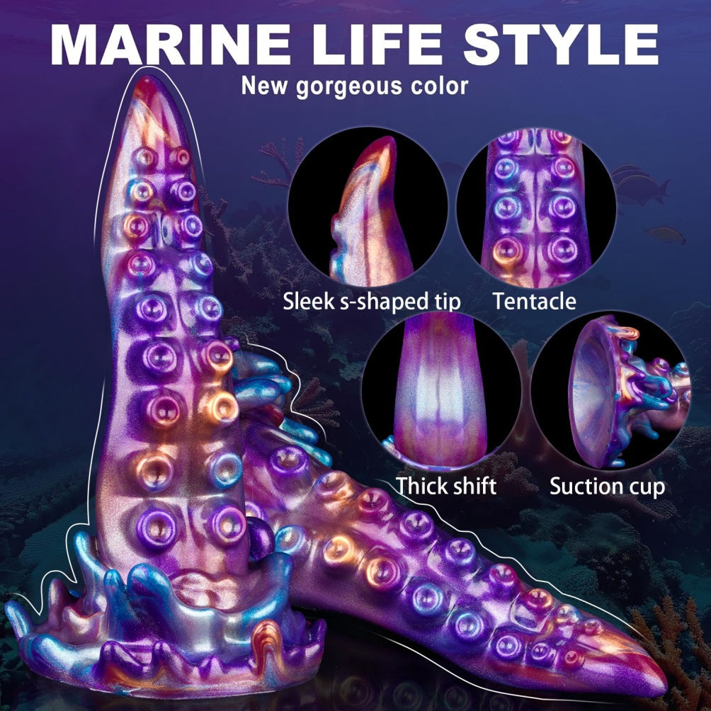 Domlust Tentacle Dildo – Premium Platinum Silicone | S-Curve G-Spot | Iridescent Purple | Suction Cup & Strap-On Ready