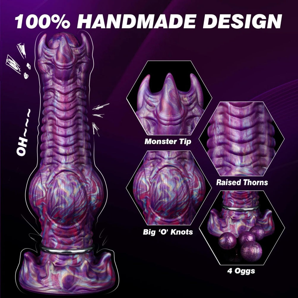 Domlust Ovipositor Dildo – Platinum Silicone Alien Knotted Fantasy Dildo with Eggs | Spawning & Expansion Fetish