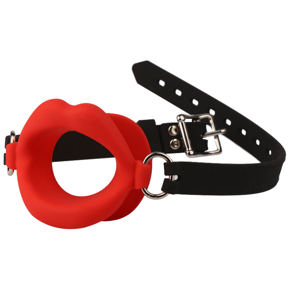 Fantasy Red Lip Ball Gag  - Leather Belt Bondage Restriants Oral Sex Toys