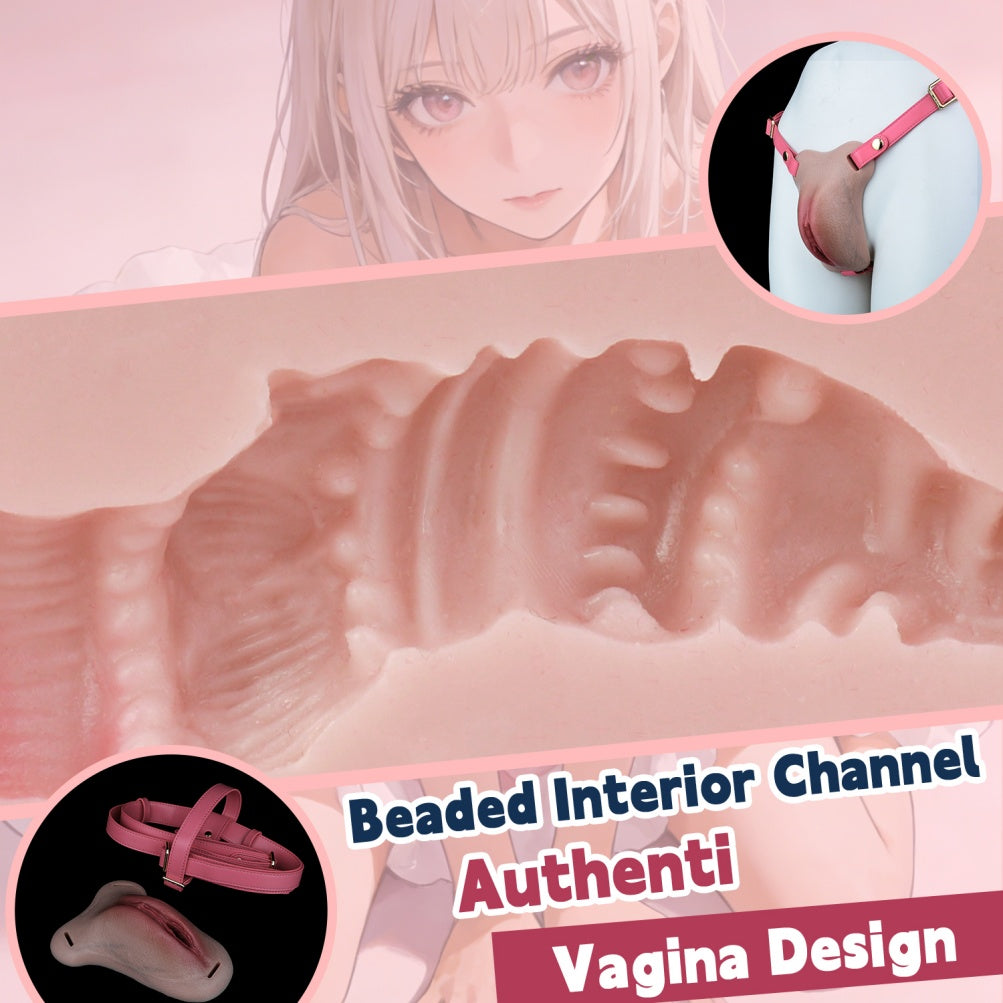 Strap-On Fleshy Silicone Realistic Vagina-Lightweight Wearable Prosthetic for Crossdressing & Intimacy