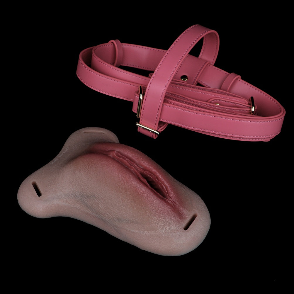 Strap-On Fleshy Silicone Realistic Vagina-Lightweight Wearable Prosthetic for Crossdressing & Intimacy
